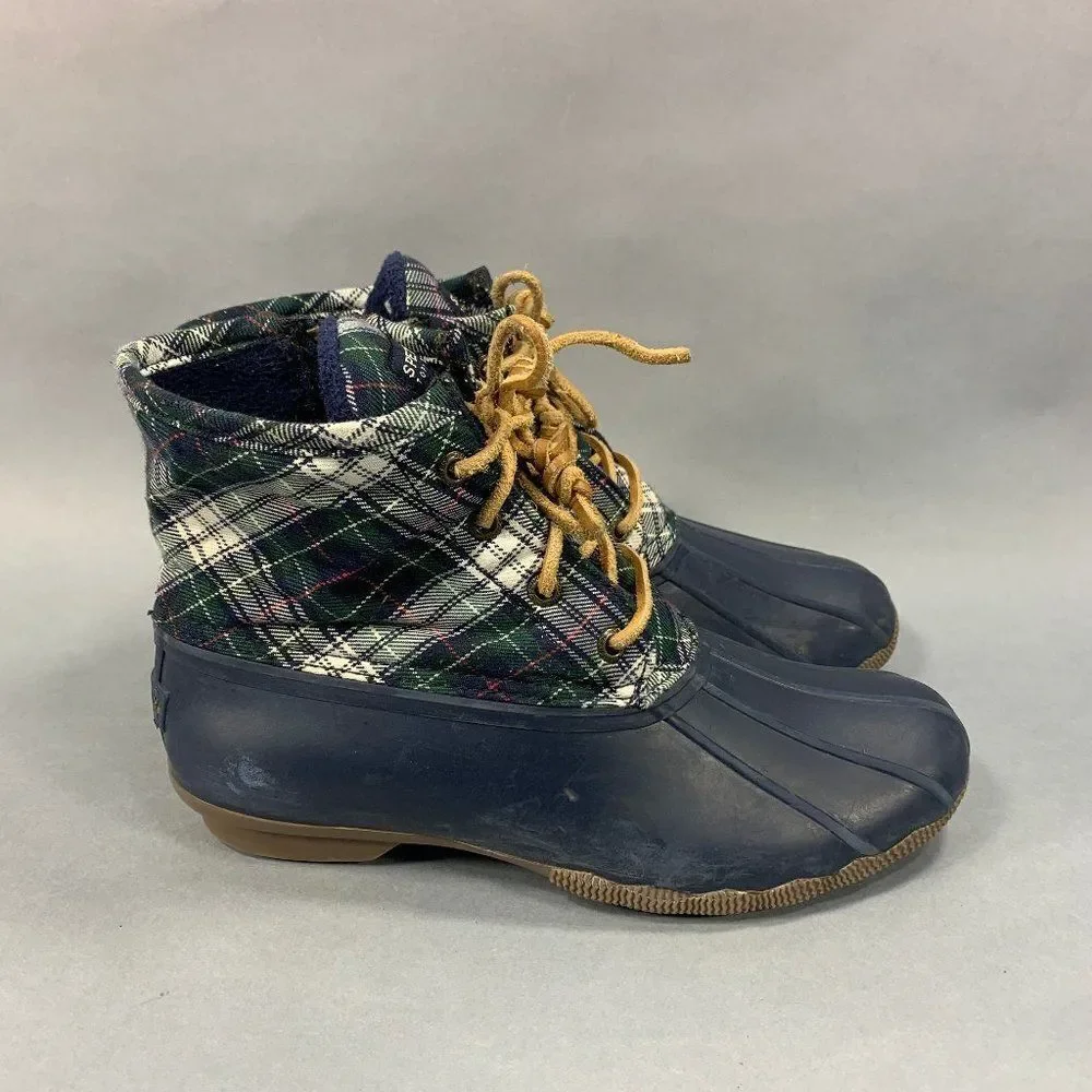 Sperry‎ Rain Boots Women's Size 7.5 Blue Plaid Syren Gulf Rubber Duck Boots
